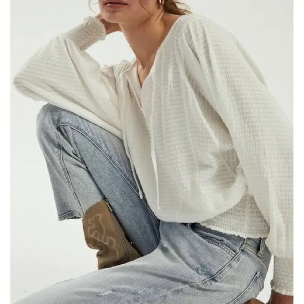 Anthropologie Rebecca Dolman‎ Sleeve Top in White Peasant Cottagecore Bohemian
